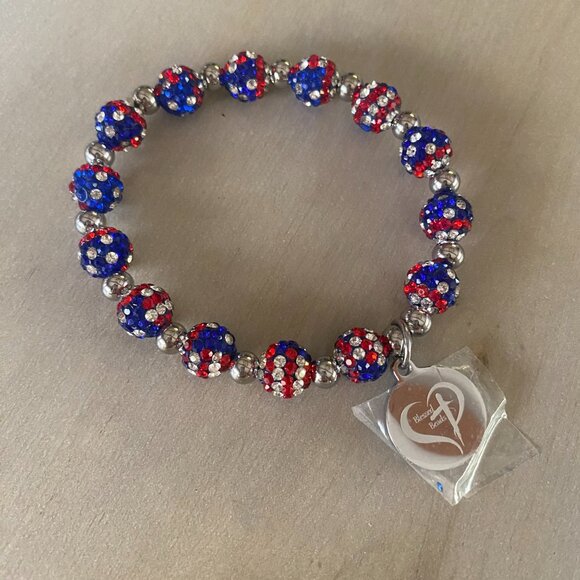 Blessed Beads Red White Blue Rhinestone Patriotic Beaded Stretch Bracelet USA - Picture 5 of 7